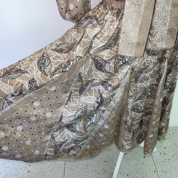 Diane Freis Georgette Dress Womens Vintage Mixed Print Elastic Waist Scarf Beige - Picture 13 of 15